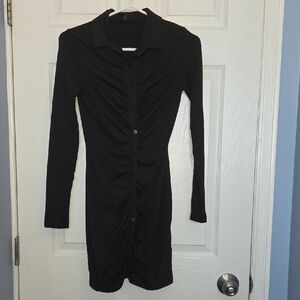 SHEIN Black Ruched Long Sleeve Dress